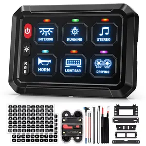 6 Gang RGB LED Switch Panel, Universal Circuit Control Relay System with Fuse Wiring Harness Automatic Dimmable On/ Off LED Switch Pod for Cars Trucks Boats ATV UTV SUV, Without Battery, Offroad Lighting Control