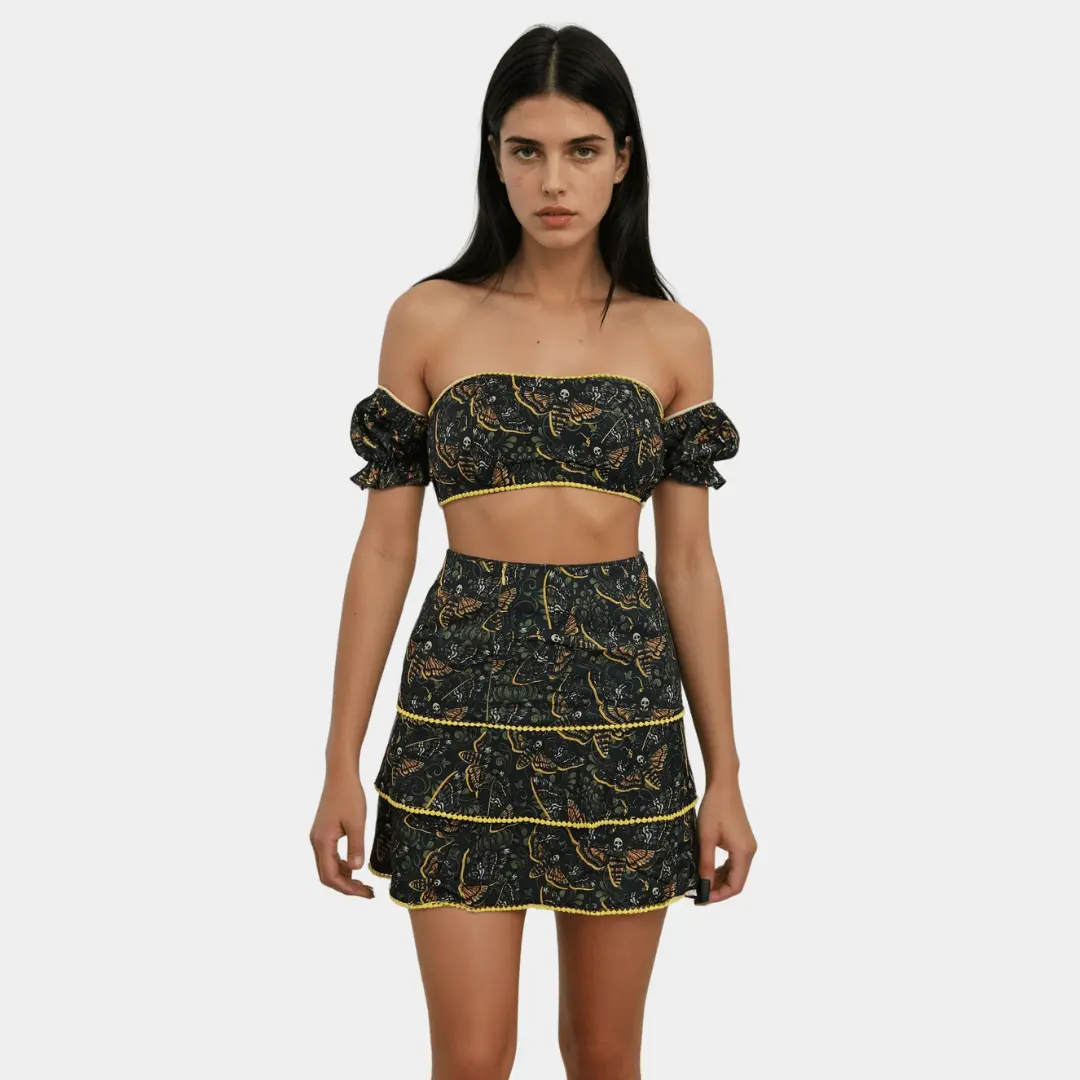 The Y'allternative Collection Western Evil Death’s Head Moth Two-Piece Dress - Gothic Western Co-ord & Alternative Festival Set