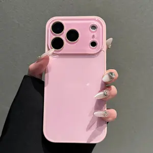 Candy Macaron Crystal Clear iPhone Case, Skin-Feel Soft TPU Bumper & Hard PC Back, Full Lens Protection, Cute Minimalist Pink & White, Compatible with iPhone 17/16/15/14/13 Pro Max Plus