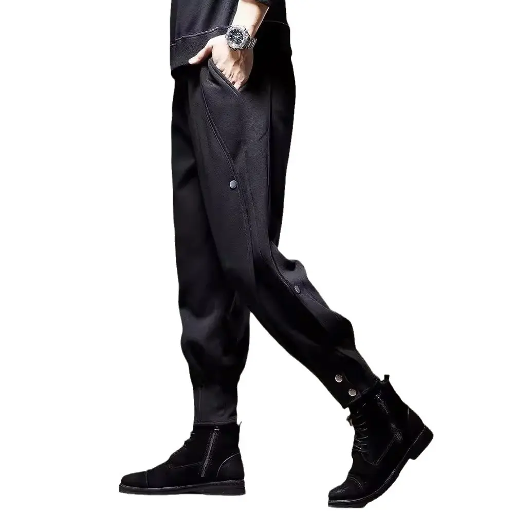 Men's Fleece Jogger Pants, Black Tapered Loose-Fitting Sweatpants for Streetwear Outfits, Stacked Winter Style with Deep Side Pockets, 2XL Fits 85-95 kg, Breathable Fabric, High-End Functional, Easy Care Fabric