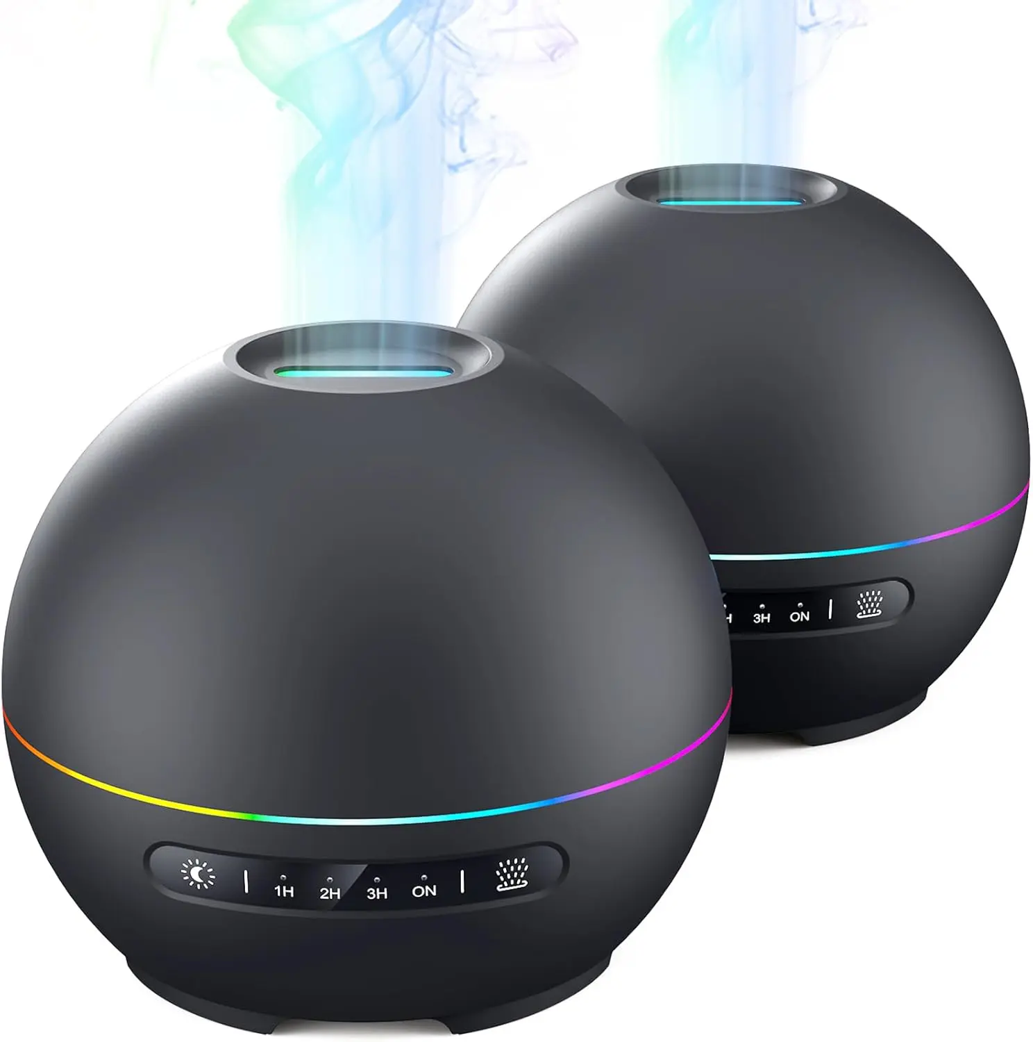 2-Pack 200ml Round Ultrasonic Fragrance Aroma Humidifier Diffusers - 4 Timers, 7-Color Night Lights, 20dB Quiet 10-Hour Operation, Black