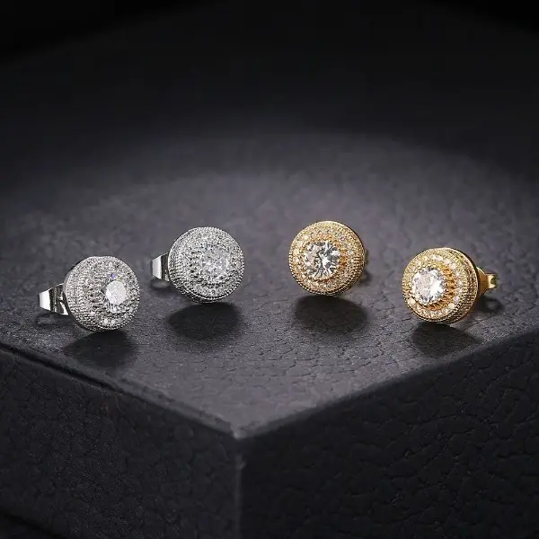 High Quality Moissanite Lab Created Stud Earrings - Synthetic Moissanite, Iced Out Holo, Simple Hip Hop Style, Cubic Zirconia Gemstone, Men's Fashion Jewelry for Daily Wear, Birthday Gifts (Rapunzel Collection)