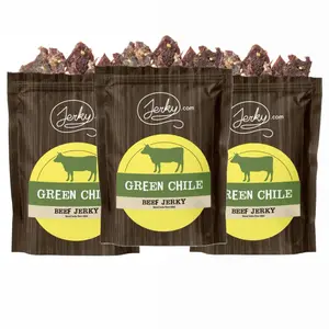 3 Pack - Green Chile Flavored Beef Jerky - All-Natural, No Added Preservatives, High Protein Dried Dry Meat Snack - 7.5 oz.