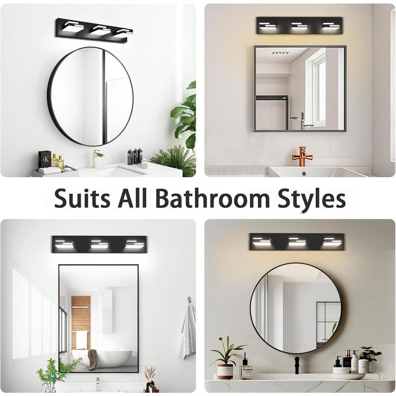 LED Modern Bathroom Vanity Light Fixtures 3-Light 5CCT Dimmable Matte Black Vanity Lights for Bathroom Lighting Fixtures Over Mirror, with 350? Rotatable  Heads, 22-inch