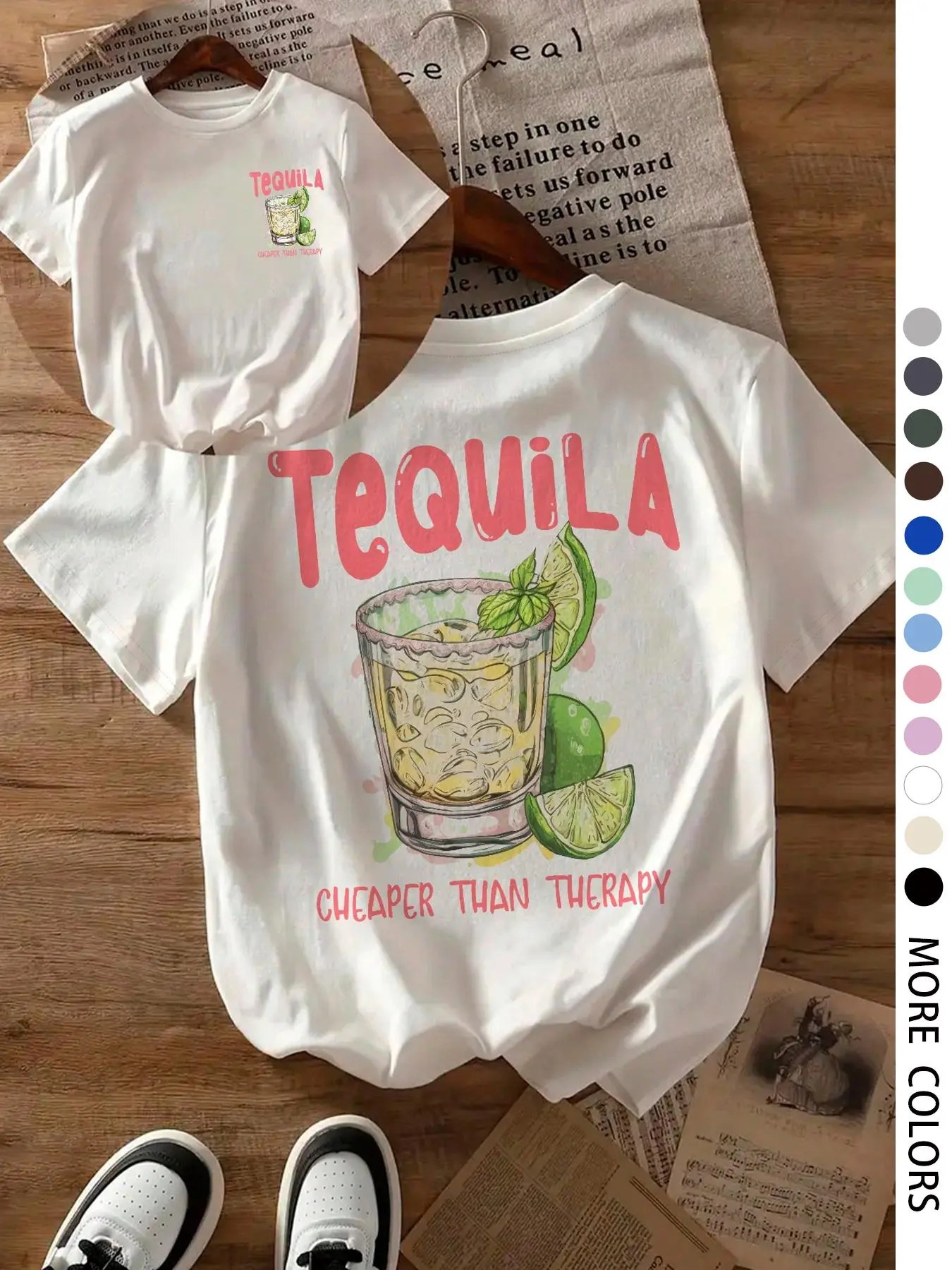 Women's Tequila & Lemon Print Round Neck Tee, Casual Cute Short Sleeve T-shirt for Daily Wear, Ladies Sleepwear for All Seasons, Top, Casual Tops, Womenswear