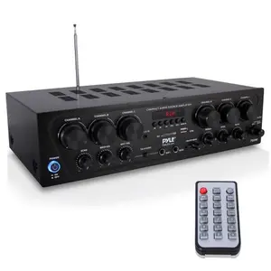 Wireless 6-Ch. Stereo Amplifier 750W Bluetooth Streaming USB/AUX | Home Audio System, Karaoke Mic Inputs, Subwoofer & RCA Outputs, Headphone Jack, Push-Type Speaker Terminals & Front Panel Controls - Remote Included