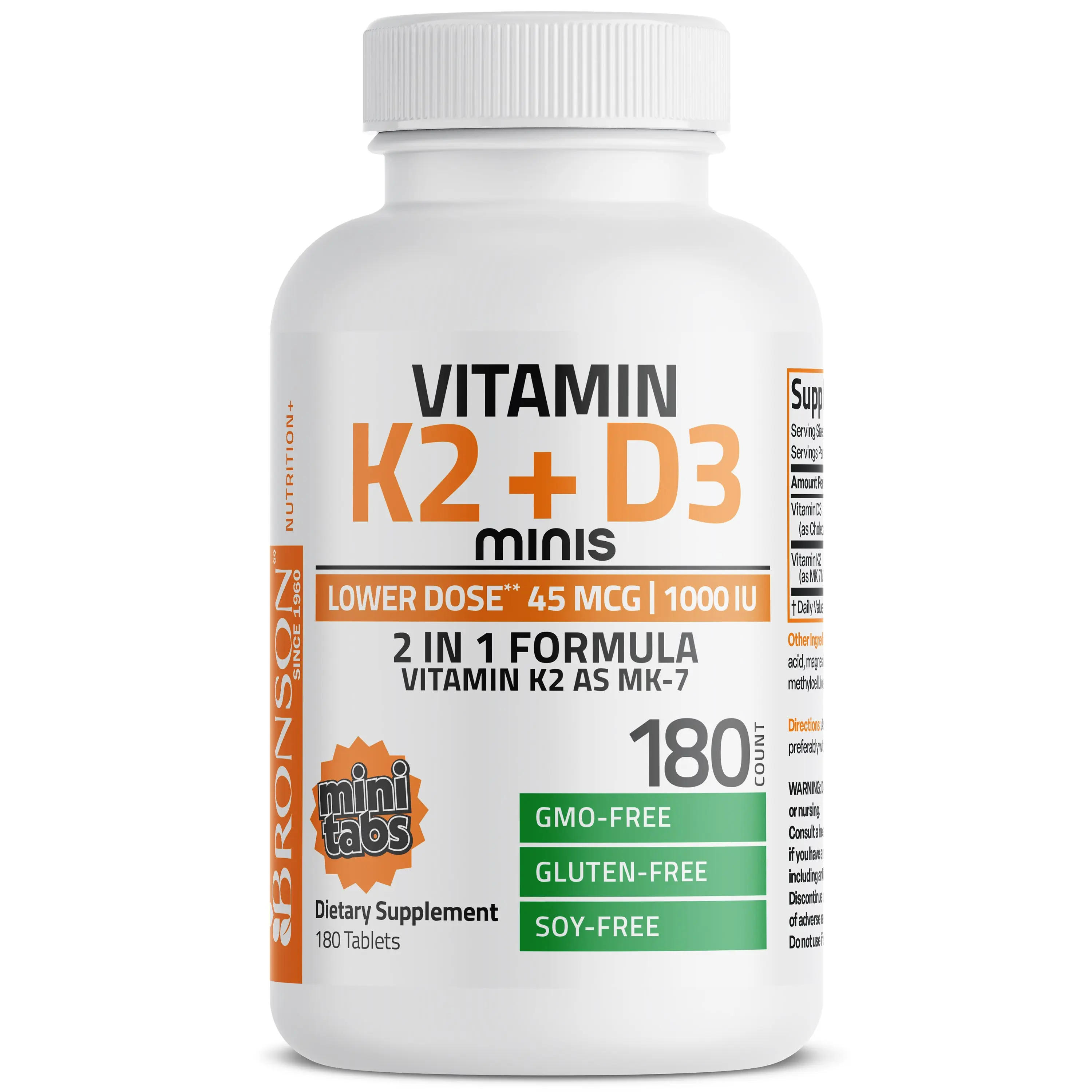 Bronson Vitamin K2 (MK7) 45mcg with Vitamin D3 1000 IU Mini Tablets 2 in 1 Formula