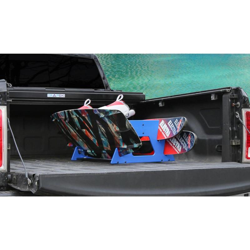 TRAPSKI QUAD Water Ski & Wake/Snowboard Rack - 12 lbs, 30"L x 20"W x 12"H, Trapezoid Design, Premium Strap, Portable for Trucks & Cars, Ideal for Wakeboarding, Water Skiing, Snowboarding - Gear