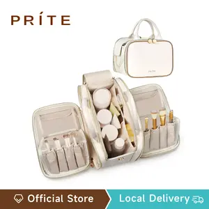 PRITE BUY 1 GET 2!! Leather Multi-Functional  3-in-1 Makeup Bag for Women – Dual-Wing Design with Free-standing Brush Holder, Large Capacity Travel Organizer with 3 Compartments, Portable for Gym & On-the-Go