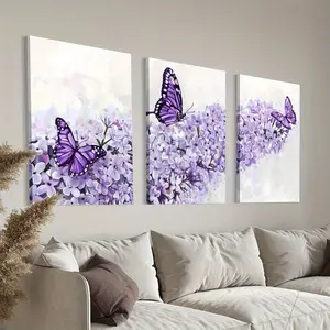3 PCS 2D halloween decorations - Decorative painting - wall decor - Purple butterflies lilac flower art prints - bathroom decor - wall decor - wall art - home decor - halloween home decor - posters - bedroom decor - cheap room decor - office decor
