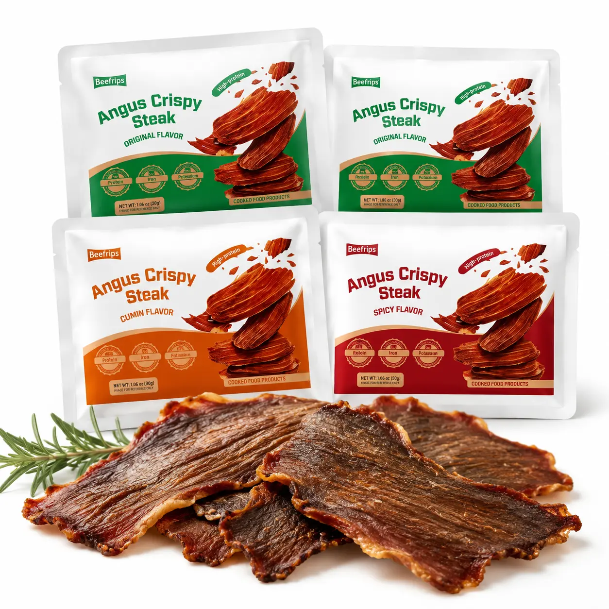 Beefrips Crunchy Bite Dried Beef Jerky Chips, 4-Pack Mixed Flavor Dry Meat Snack Bundle for Movie Night