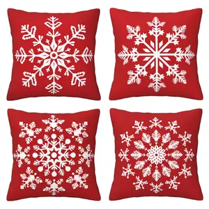 Snowflake Pattern Throw Pillow Cover, 4 Counts/set Christmas Themed Cushion Cover without Filler, Household Decoration Supplies for Home Living Room Sofa Hotel