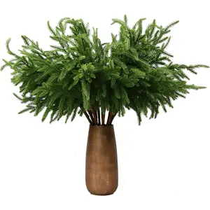 18Pcs Artificial Norfolk Pine Branches 18" Plastic Plants Decor Faux Greenery Stems Pine Picks Outdoor Faux Plants UV Resistant for Xmas Indoor, Front Porch Home Décor Garden Decorations