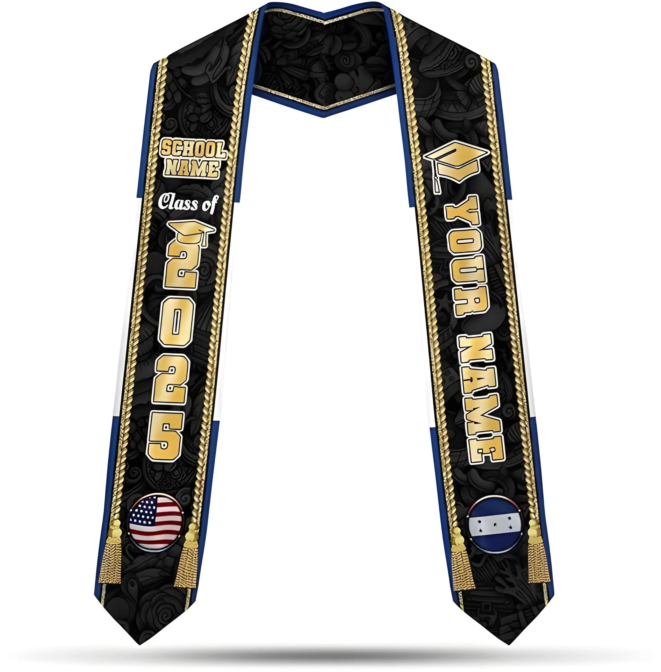 Personalized Honduran Graduation Sash, Custom Honduras Graduation Stole, Honduran American Flag Graduation Sash 2025