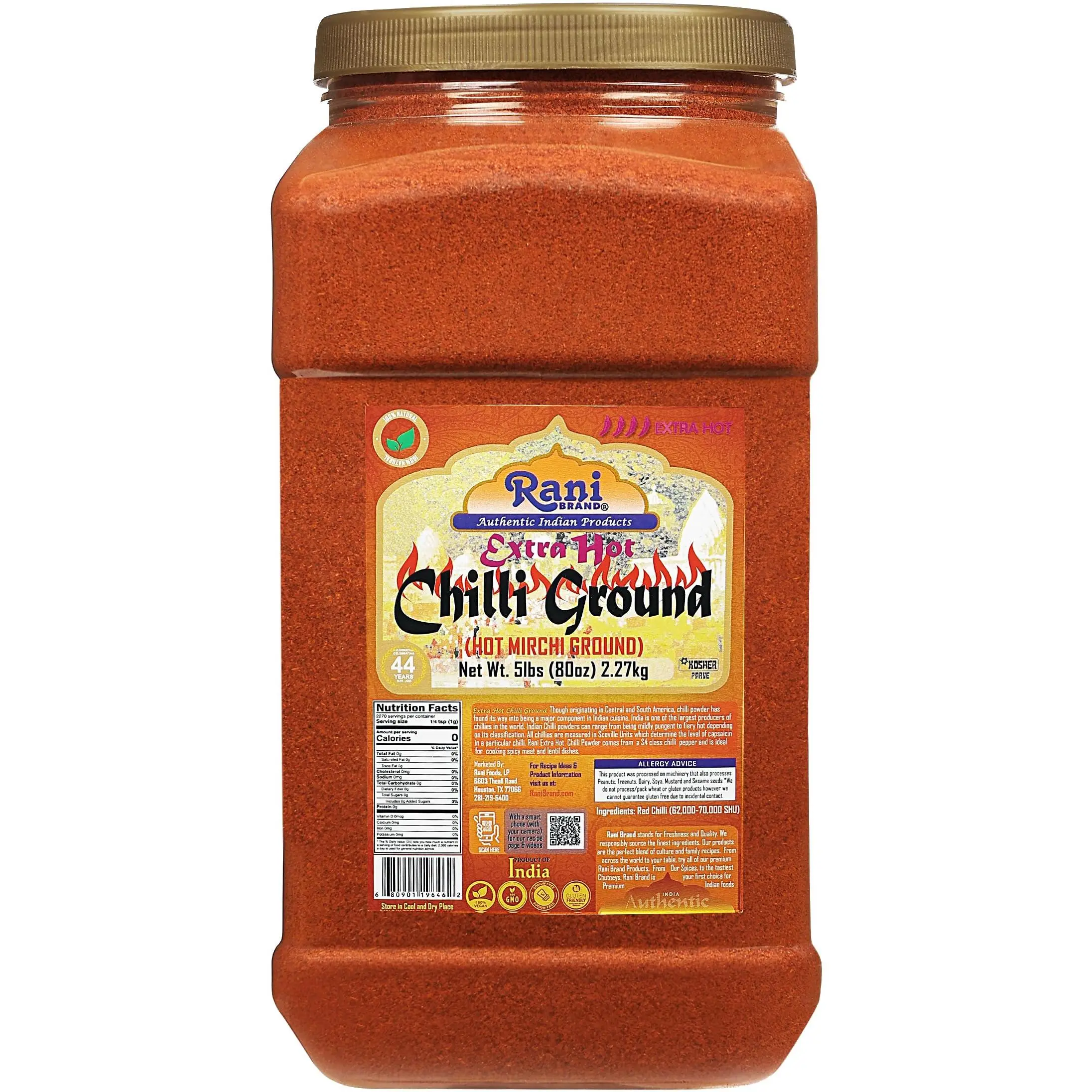Rani Extra Hot Chilli Powder Indian Spice 80oz (5lbs) 2.27kg Bulk PET Jar~ All Natural | Salt-Free | Vegan | No Colors | Gluten Friendly | Kosher | NON-GMO