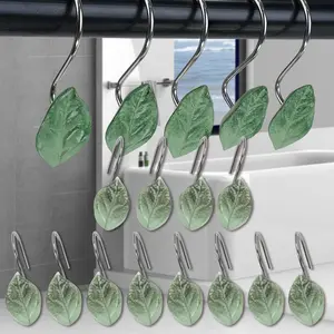 12PCS Decorative Leaves Shower Curtain Hooks,Green Plant Leaf Shower Hooks Rustproof Stainless Steel, Bathrom Decor (Leaves) Gift Hanging tiktokshopspringglowup