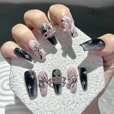 Halloween/Christmas Series - Press on Nails Handmade Reusable Fake Nails For Girls 10PCS Hand Painted Salon Loveful Acrylic 3D Nails for Woman, Acrylic Press On Nails