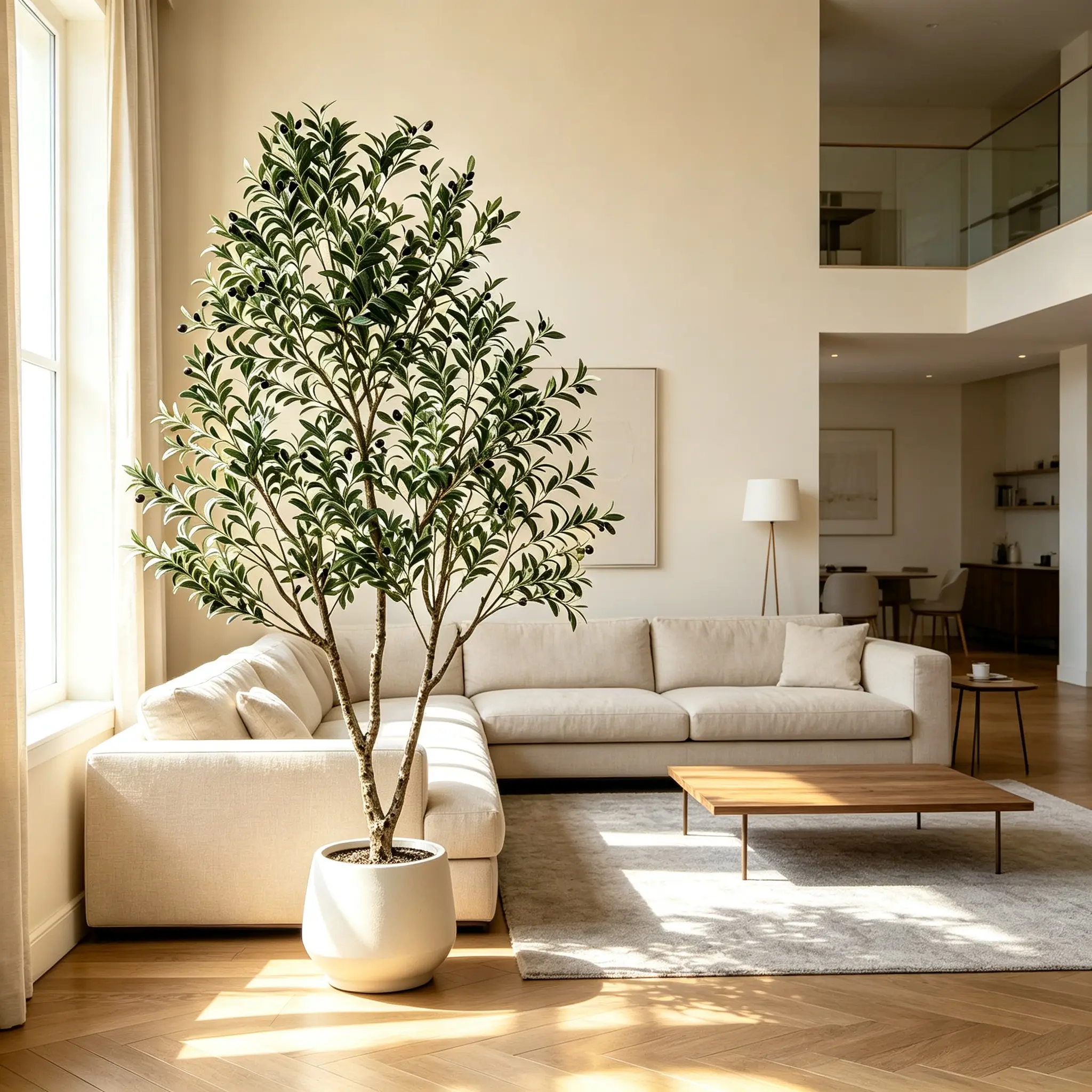 7FT Large Artificial Olive Tree - Upgraded Realistic Faux Plants with Natural Wood Trunk, Lifelike Fruits, White Tall Planter for Aesthetic Home Decor, House Decor, Home Office Fake Greenery Plants