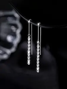 Trendy Long Tassel Chain Drop Earrings 925 Sterling Silver Elegant V-Shaped Dangle Earrings for Women, Fashion Minimalist Statement Jewelry, Valentine's Day Gift, Wedding Accessories