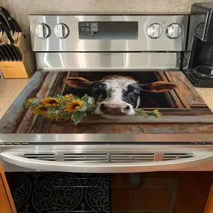 Soft Electric Stove Cover Cook Top Panel Protector Pad,Retro Cow Design, Scratch Resistant, Easy Clean, Kitchen Protector, Multi-Purpose, Home Decor Gift