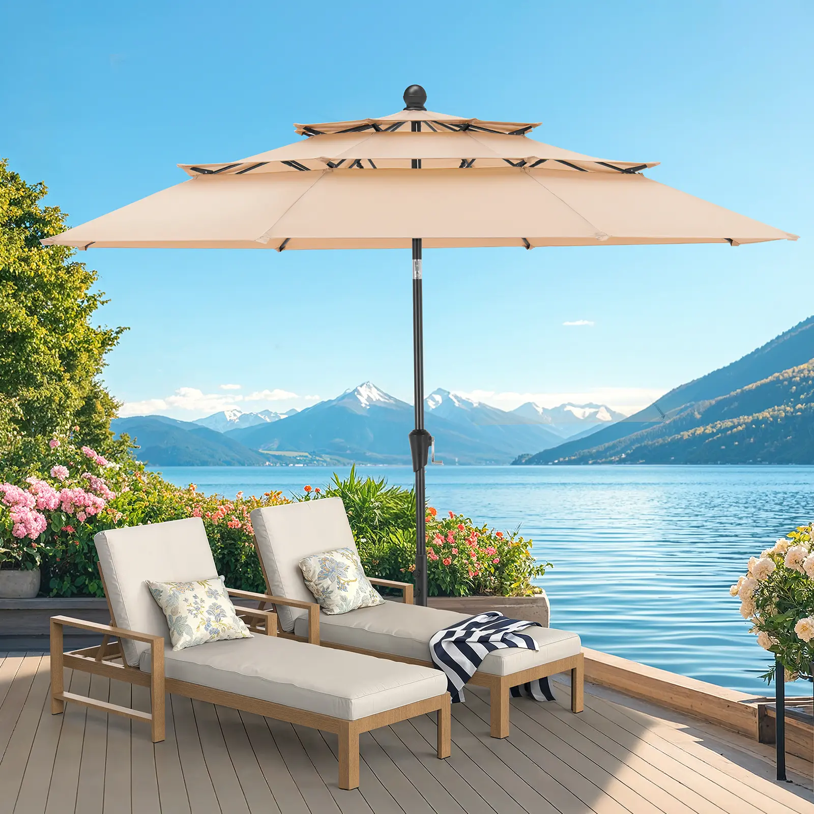 10 x 13 patio umbrella offset ABCCANOPY 10x13 Cantilever Patio Umbrella Double Top with 360 Rotation Beige