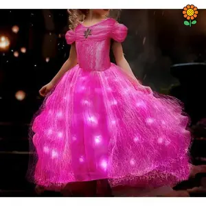 DZP-Light Up Pink Princess Dresses for Girls Halloween Cosplay Costumes Princess Dress Up Kids Outfit for Birthday Christmas Party Girls Kids Teens 3-10Years