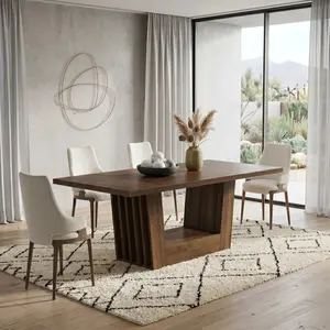 63" Farmhouse Rectangular Dining Table, Heavy Duty Base Wooden Table, Seats 4-6 People, Stylish Brown Dining Table for Kitchen, Living Room, Home Decor Version 2: 63" Rectangular Wooden Dining Table, Farmhouse Style with Heav