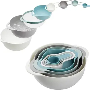 Plastic Mixing Bowls - Multicolored Mixing Bowl Set of 8  with Measuring Spoon, Nest for Easy Storage, Inculding Measuring Cups, Colander, Sifter, Large Bowl, Great for Cooking and Baking, Rv Camping Accessories, No BPA