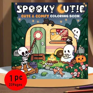 Spooky Cutie Cute & Comfy Coloring Book: 22 Bold & Easy Halloween Ghost Camping Pages, Thick Paper 120gsm No Bleed, Stress Relief ASMR Art for Adults & Kids