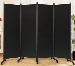 Room Divider 6FT Folding Privacy Screens with Lockable Wheels, 6 Panel Room Partition for Room Separator, 132" W Freestanding Portable Fabric Wall Dividers for Home Dorm Studio Office, Black