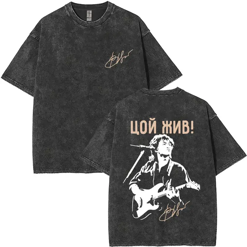Washed Vintage Legendary Russia Rock Band Viktor Tsoi Kino Tsoi Zhiv Graphic T-shirts Men Classic Rusian Rock Oversized T Shirts