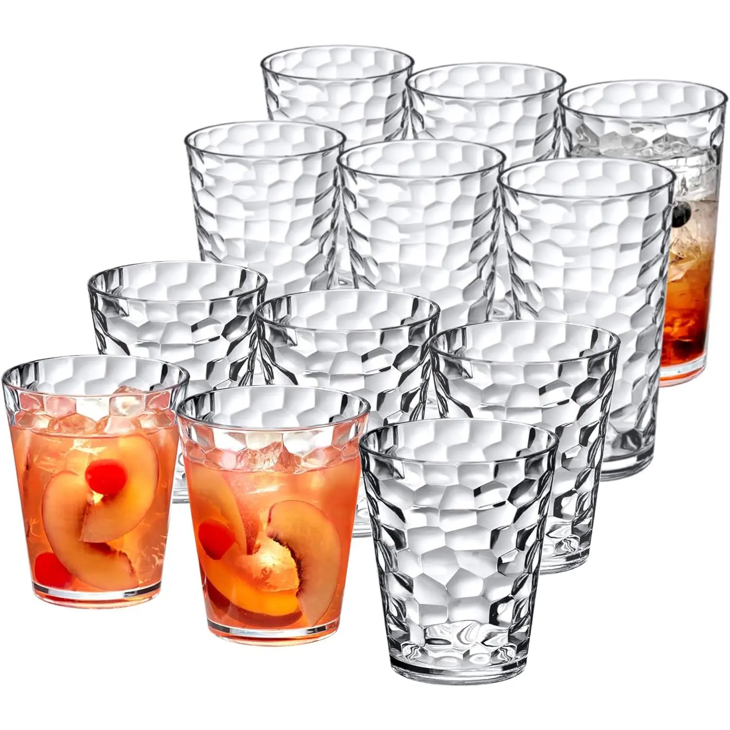 Iceberg 16-Ounce and 24-Ounce Tumblers (Set of 12), Clear Drinking Glasses,  Plastic Cups, Stackable, , Shatter-Proof, Dishwasher-Safe