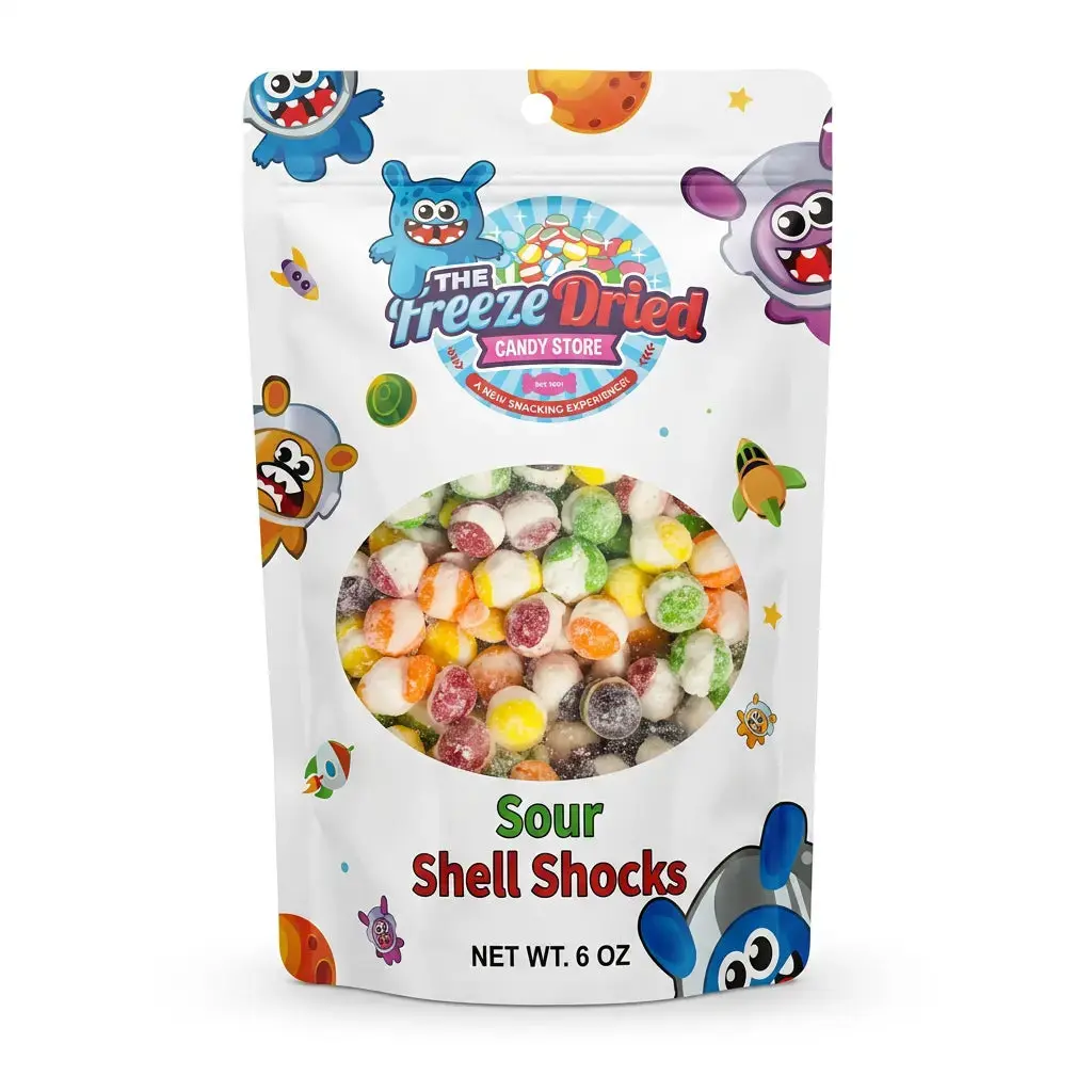 Freeze-Dried Fruit Shell Shocks Novelty Candy - Crunchy, Tangy, Sour ASMR Food, 6oz Party Snacks for Adults, Watch Party Treats