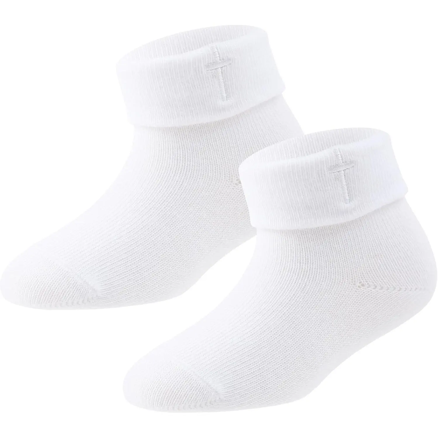 Z-CPA9  Newborn Baptism Socks Infant Ankle Crew Socks White Turn cuff Christening Cotton Socks for Baby Boys Girls