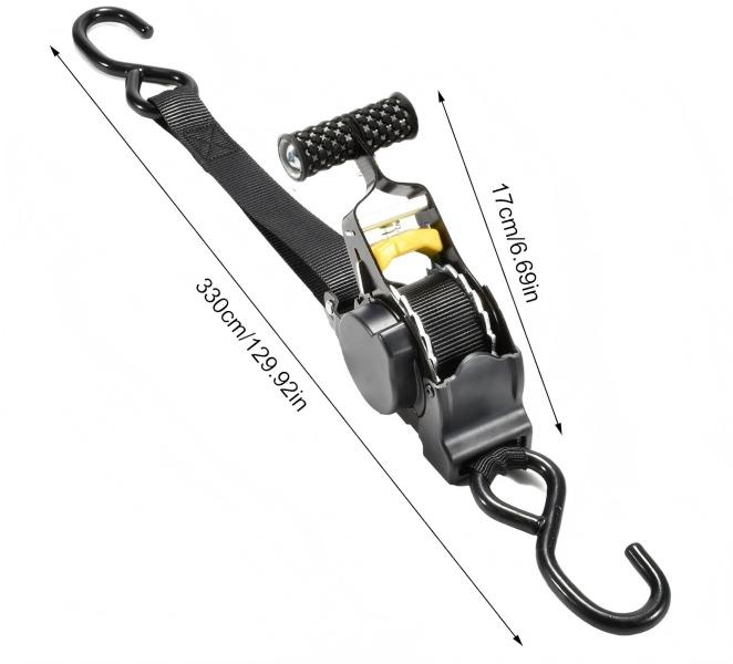 Heavy Duty Retractable Ratchet Tie Down Strap | 1in x 11ft Self Retracting Ratchet Strap with S Hooks for Truck Trailer ATV Motorcycle Cargo Securement