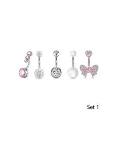 Butterfly Belly Ring, Heart Butterfly Pearl Cubic Zirconia Navel Piercing Jewelry, Stainless Steel Body Piercings 14 Gauge