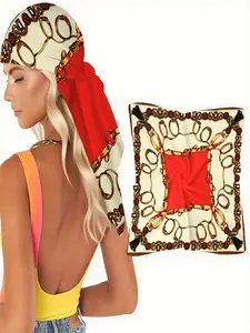 1pc Luxury Equestrian Scarf with Gold Bridle & Red Accents, Soft & Elegant, Perfect for Autumn Riding & Holiday Parties