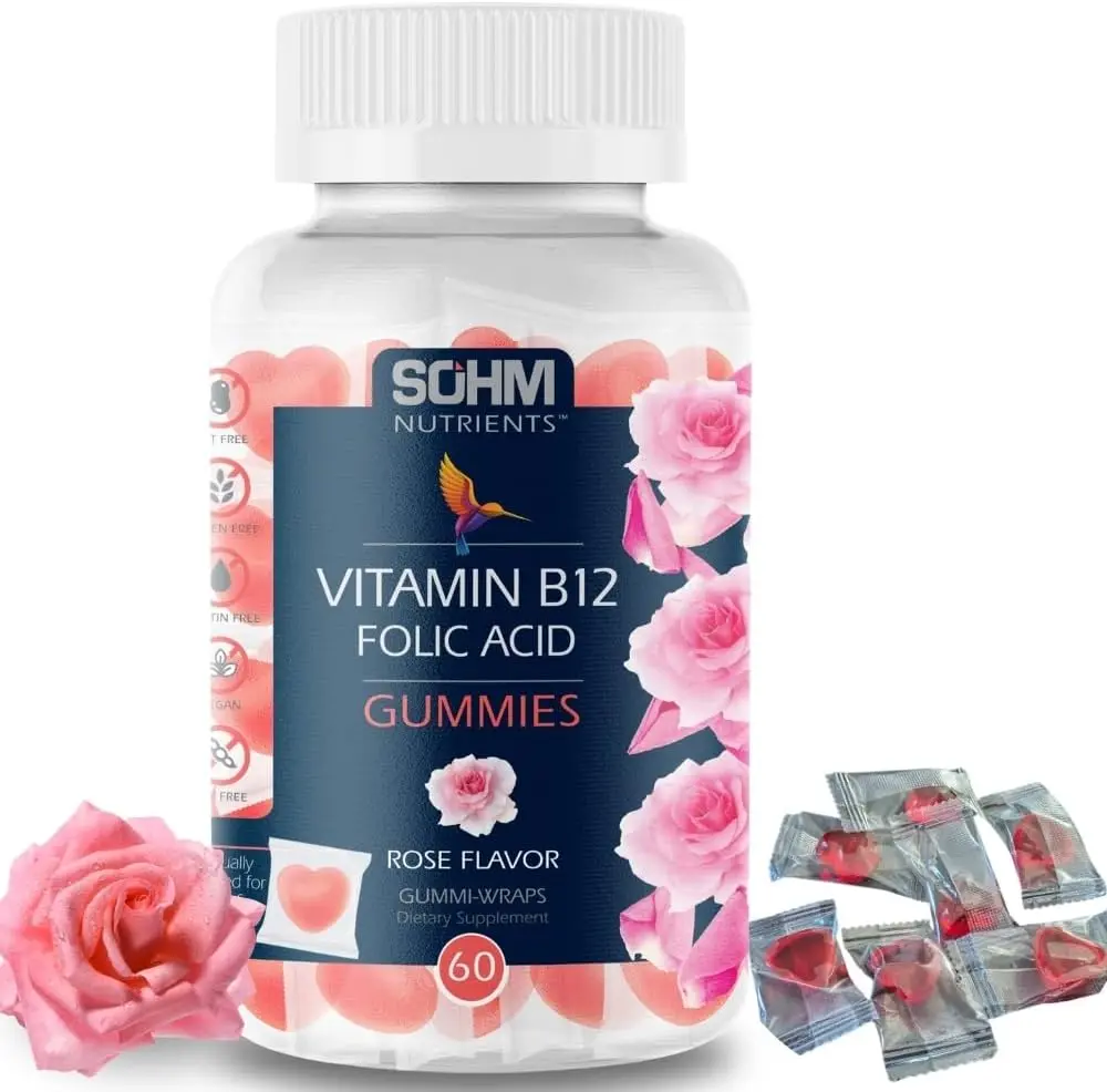 SOHM Folic Acid 300mcg -Vitamin B12 Gummies, 60 Count, Improve Red Blood Cells,Supports Healthy Immune Health, Essential Prenatal & Pregnancy Gummy for Women, Moms & Baby to Be - Folic Acid Gummies