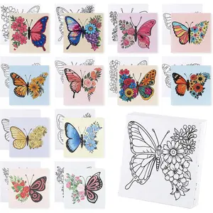 12 Packs Butterfly Pre Drawn Pre Printed Pre Stretched Outline Canvas Painting Boards for Beginners Students Party Favors, 4*4in