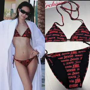 Jennie Inspired Swimsuit | Custom Black & Red Triangle Bikini