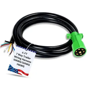 6 FT 7 Pin Trailer Plug 7 Way Trailer Plug Pure Brass 7 Pin Trailer Wiring Harness with Color Coded 7 Way Trailer Wire Round Male 7Pin Trailer Extension Heavy Duty 7 Blade Trailer Connector
