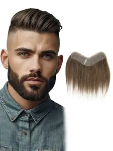 Human Hair Forehead Hairline for Man, Biological Scalp Front Hairpieces V-Shape Thin Skin Invisible Bangs Front Line Hair Patch, Natural Hairline Forehead Hairpiece Easy to Wear for Daily Use, Human Hair Toupee(Blonde/Olive Brown/Black)