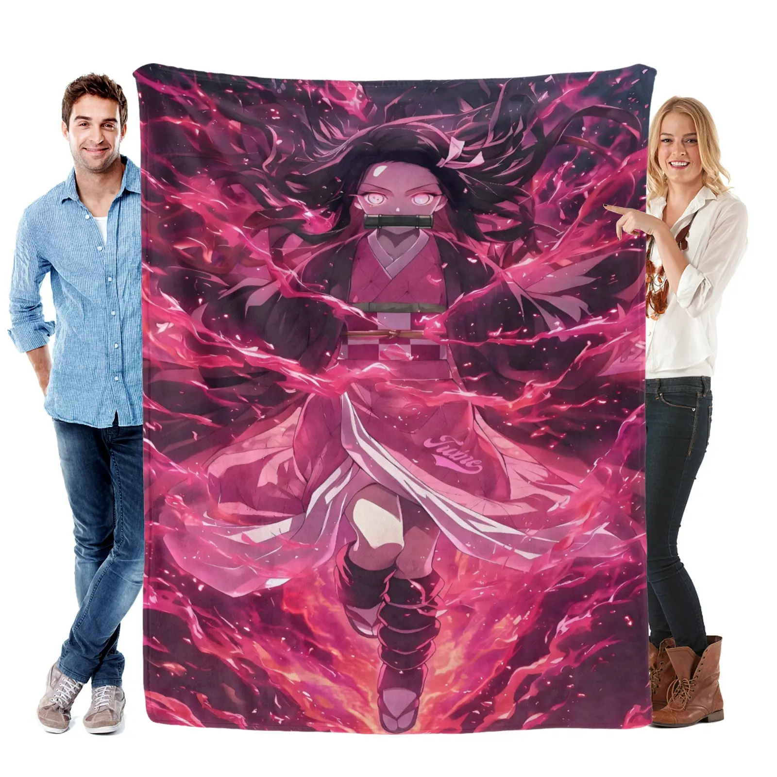 Demon Slayer Ultimate Premium Polyester Cozy Throw Blanket - Soft, Warm, Stain Resistant, Wrinkle Resistant, Durable, Cartoon Print, Easy Care Decorative Giftable Blanket for Anime Fans, Decorative Giftable Blankets, Anime Fan Gift