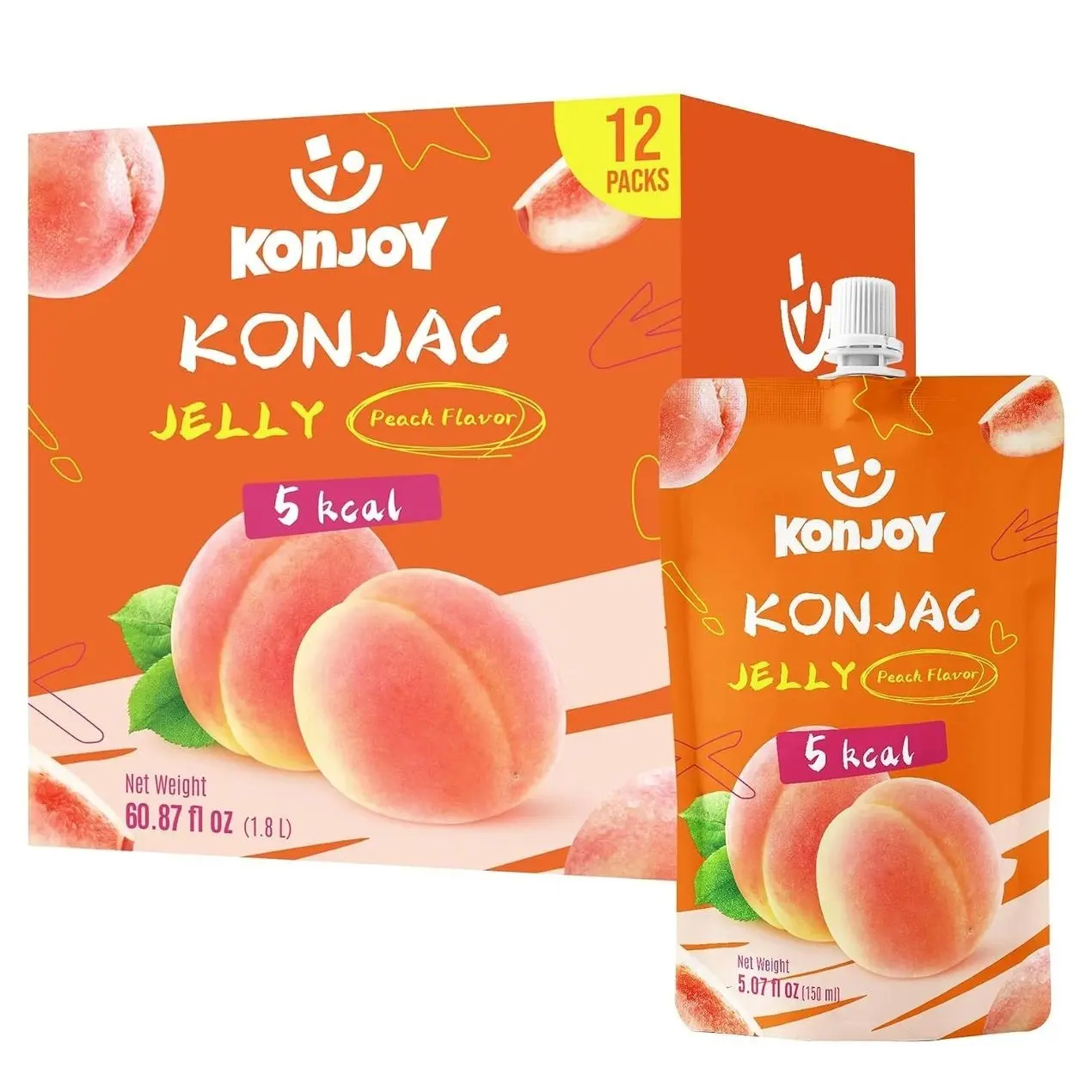 KONJOY Konjac Jelly Mango Flavor, 12 Squeeze Pouches Drinkable Jelly Snack – Low Calorie (5 kcal), Vegan, Gluten-Free, Fat-Free, Keto, Portable On-the-Go Treat, Refreshing Mango Drinkable Jello
