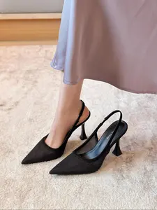 Women's Solid Color Pointed Toe High Heel Shoes, Ankle Strap Heels, Elegant Fashionable Heels for Party, Daily Clothing Decor, Back Empty Versatile Shoes for Women, Footwear
