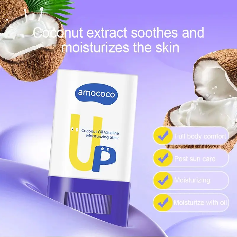 Amococo Coconut Oil-Vaseline-Beeswax Moisturizing Rotatable Stick - Gentle, Nourishing Radiant Skincare Balm, Compact On-the-Go Deep Hydrates for Neck, Heel, Hydrating, Compact Form, Full Body