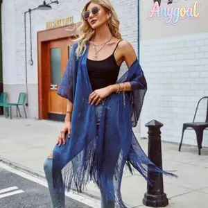 Anygoal 2026 Women’s Metallic Sparkle Tassel Fringe Swimsuit Cover-up, Open Front See Through Sheer Shawl Wrap, Lightweight Breathable Multi-Use Cardigan for Beach Vacation, Pool Party, Formal Evening and Summer Travel  Women Summer summervibes
