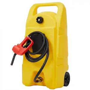 Upgraded  Yellow Heavy-Duty 15 Gallon Portable Gas Tank with Manual Transfer Pump & 10FT Hose, Leak-Proof Fuel Caddy on Casters for Lawn Mowers, Tractors, Boats, Snow Blowers