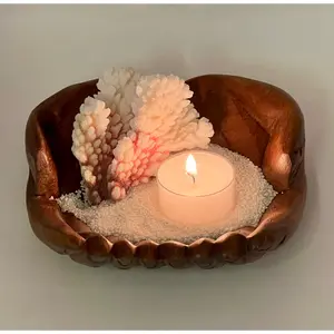 Coral Glow Handmade Tea-Light Candle Holder with White Sand and Seaside Coral Accent - Illuminate Your Space with Beautiful Beach Decor Accent