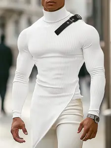 INCERUN Men's Fashion Casual Solid Color High Neck Long Sleeve Solid Ribbed Knit Pullover Sweater Knitwear, Perfect for Spring and Autumn Daily Wear, Stylish and Comfortable